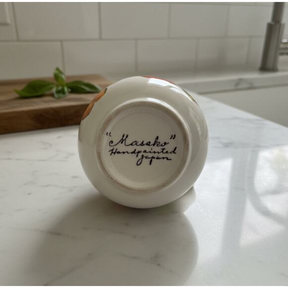 Vintage Handled Oil Cruet Bottle, ‘Masako’ Hand Painted Apple and Pear, Japan - Picture 7 of 7